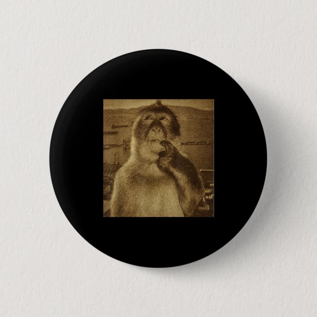 Thinking Monkey Meme Vintage Retro  Button (Front)
