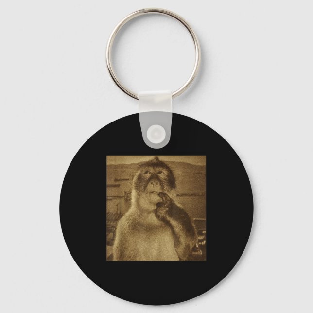 Thinking Monkey Meme Vintage Retro  Keychain (Front)