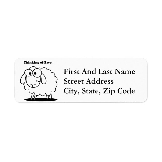 Thinking of Ewe Lamb Sheep Cute Cartoon Label (Front)