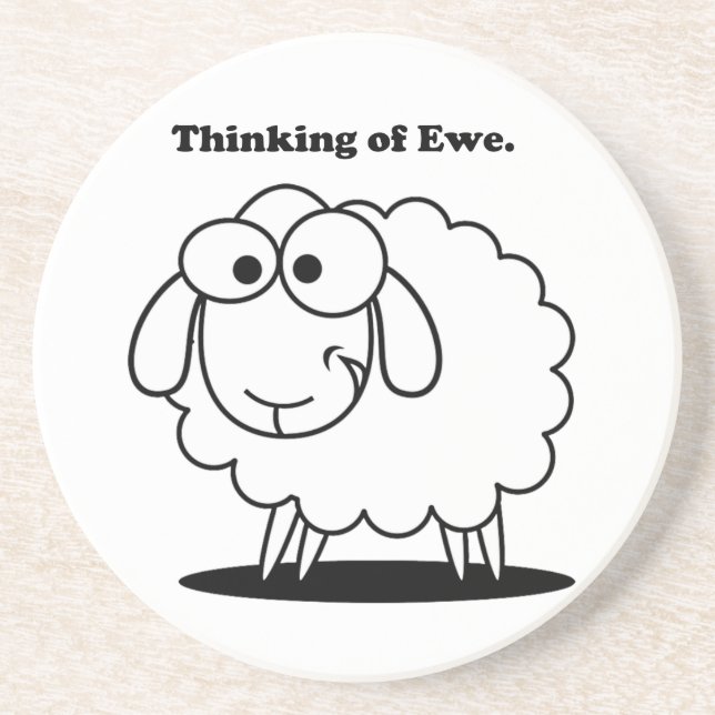 Thinking of Ewe Lamb Sheep Cute Cartoon Sandstone Coaster (Front)