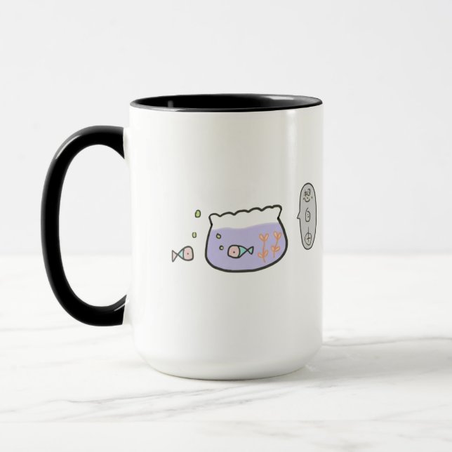 Thinking of Freedom Cute Fish Doodle Art Mug (Left)
