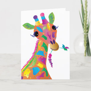 Thinking of You, Abstract Colorful Giraffe Letterpress Thank You Card