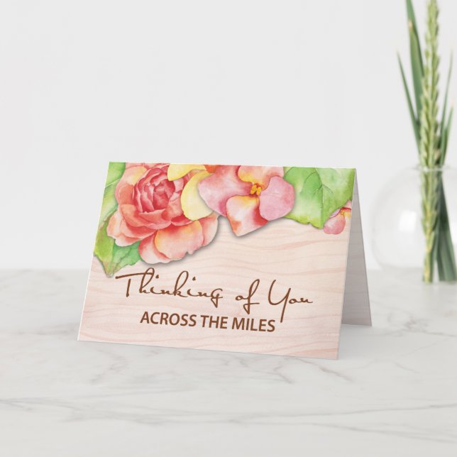 Thinking of You Across the Miles Rose Flowers Card (Front)