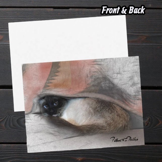Thinking Of You Adorable Siamese Kitten Blanket Postcard (Front and back view of cute Siamese kitten postcard)