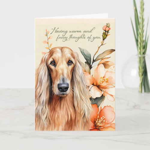 Thinking of You Afghan Hound Dog with Peach Lilies Card