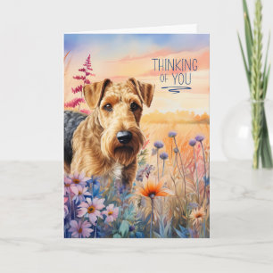 Thinking of You Airedale Terrier Dog Flowers Card