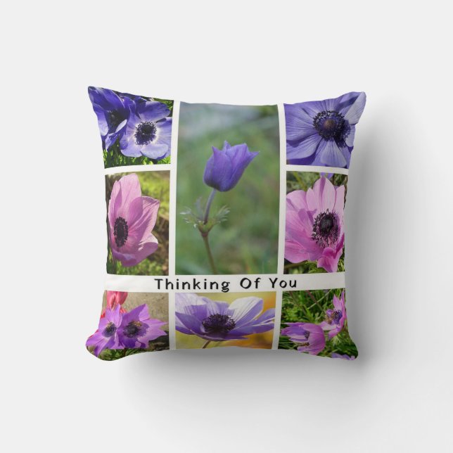 Thinking of You Anemone Photo Collage Throw Pillow (Front)