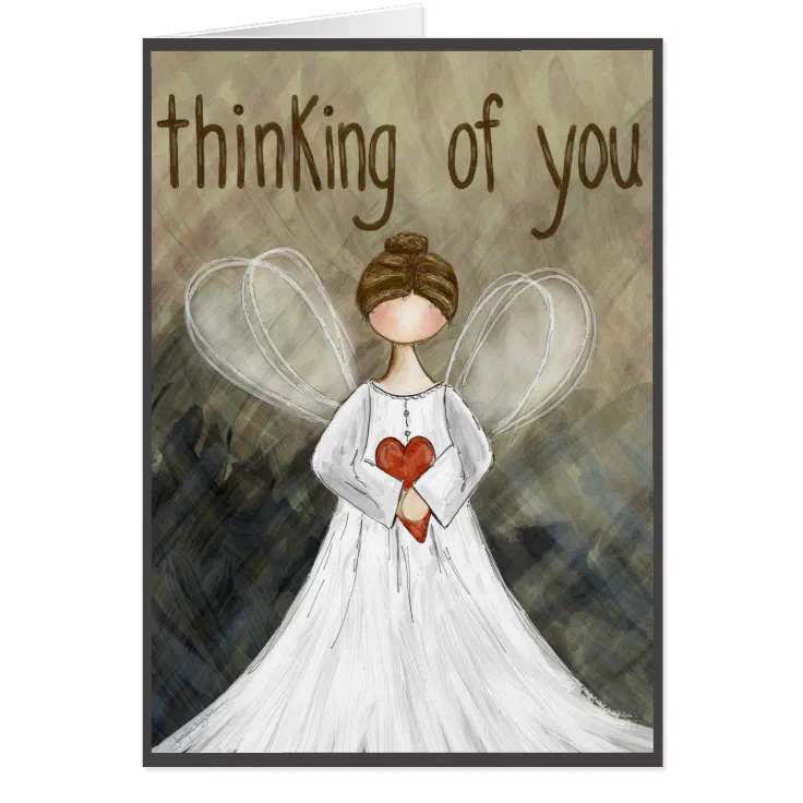 Vintage Greeting Card Thinking Of You Angel Flowers 