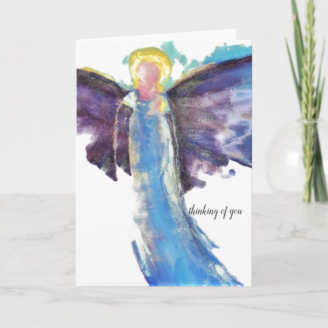 Thinking of you angel wings letterpress thank you card (Front)