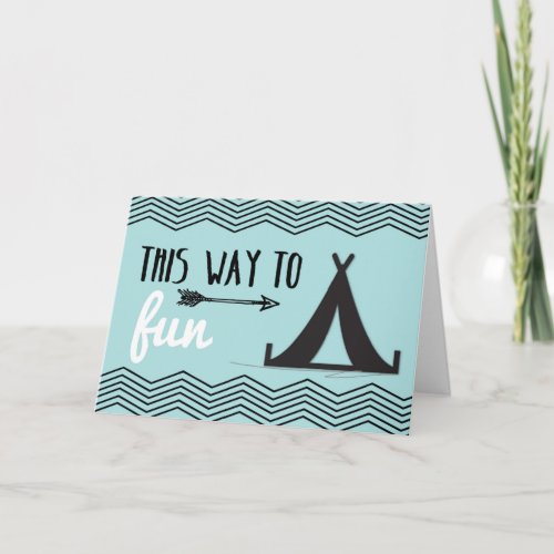 Thinking of You at Camp Tent  Arrow on Teal Card