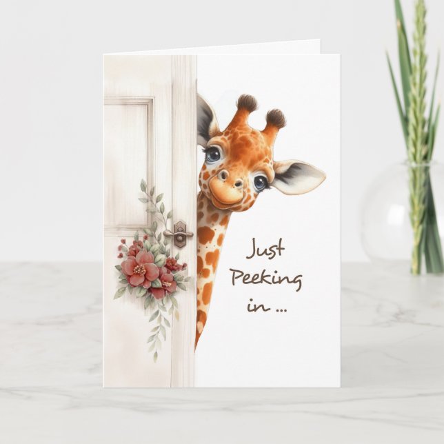 Thinking of You at College Giraffe Peeking Around  Card (Front)
