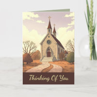 Thinking of You Autumn Church Design Greeting Card