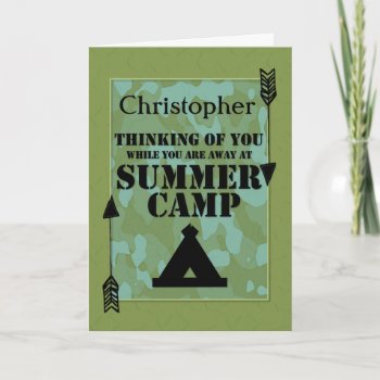 Thinking Of You Away At Summer Camp Custom Name Card by DragonfireDesigns at Zazzle