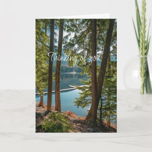 Thinking of You Beautiful Lake Camping Forest Tree Card (Front)