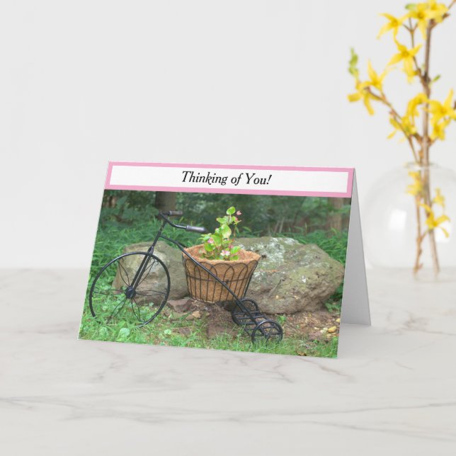 Thinking of You Bicycle Pink Flowers Card (Yellow Flower)