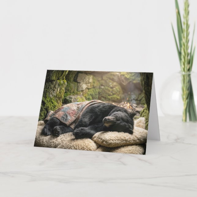 Thinking of You Black Bear Sleeping Under a Quilt Card (Front)