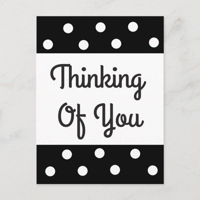 Thinking of You Black & White Polka Dot Postcard (Front)