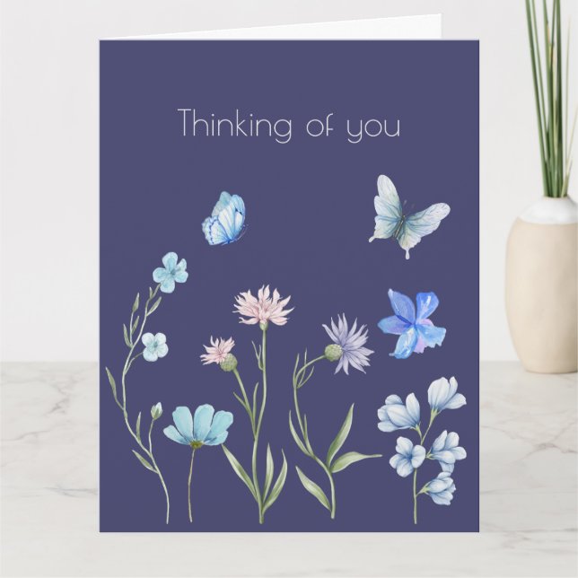 Thinking of You Botanical Blue Floral Card (Front)