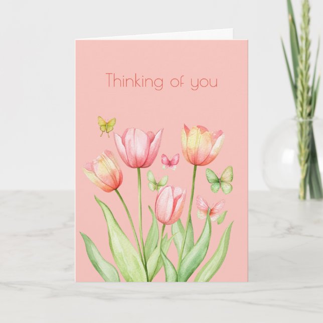 Thinking of You Botanical Tulip Flower Boho Card (Front)