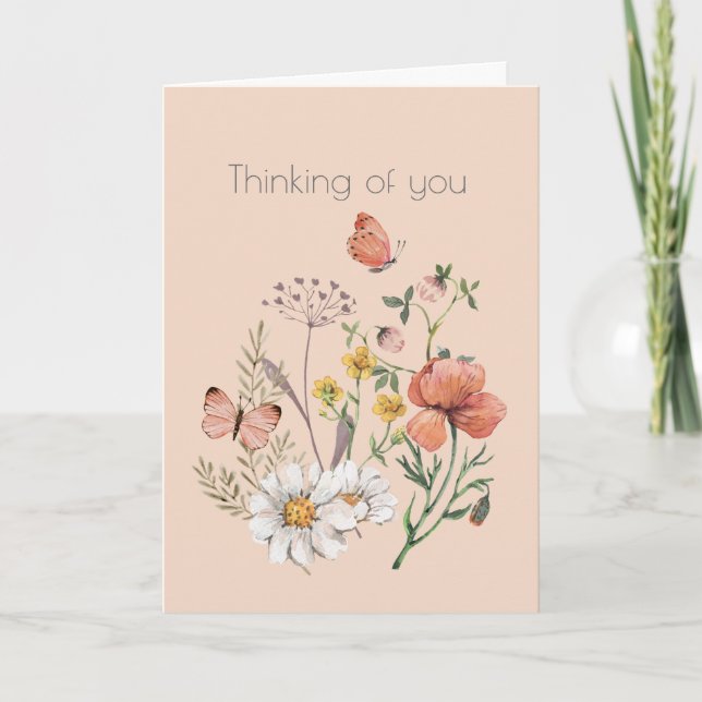 Thinking of You Botanical Wildflower Flower Boho Card (Front)