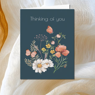 Thinking of You Botanical Wildflower Flower Boho Letterpress Thank You Card