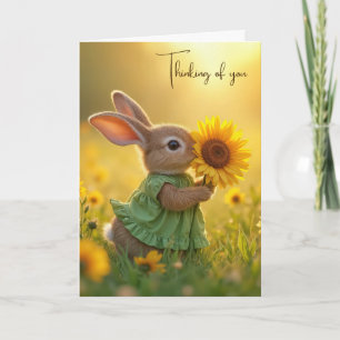 Thinking of You Bunny Sniffing a Sunflower Card