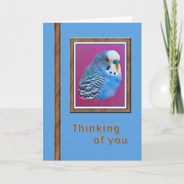 Thinking of You  Card with Blue Parakeet (Front)