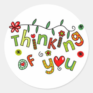 Thinking of You Cartoon Doodle Text Classic Round Sticker