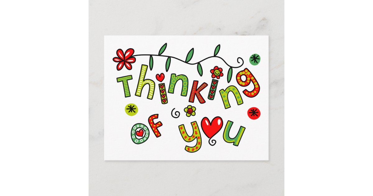 Thinking of You Cartoon Doodle Text Postcard | Zazzle