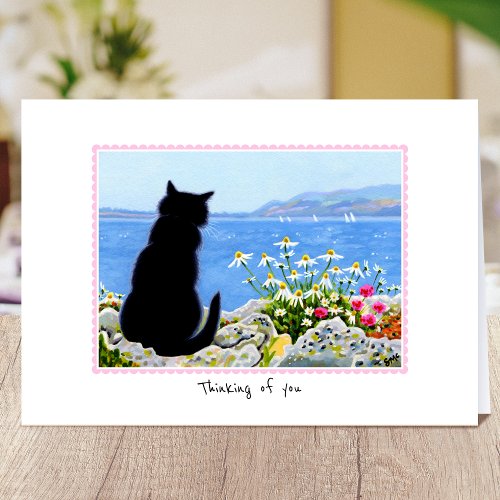 Thinking of you Cat by the sea Personalized Card