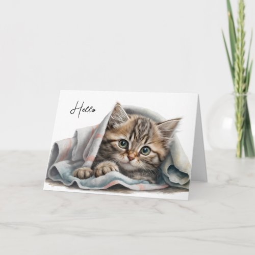 Thinking of You Cat in Blanket Card