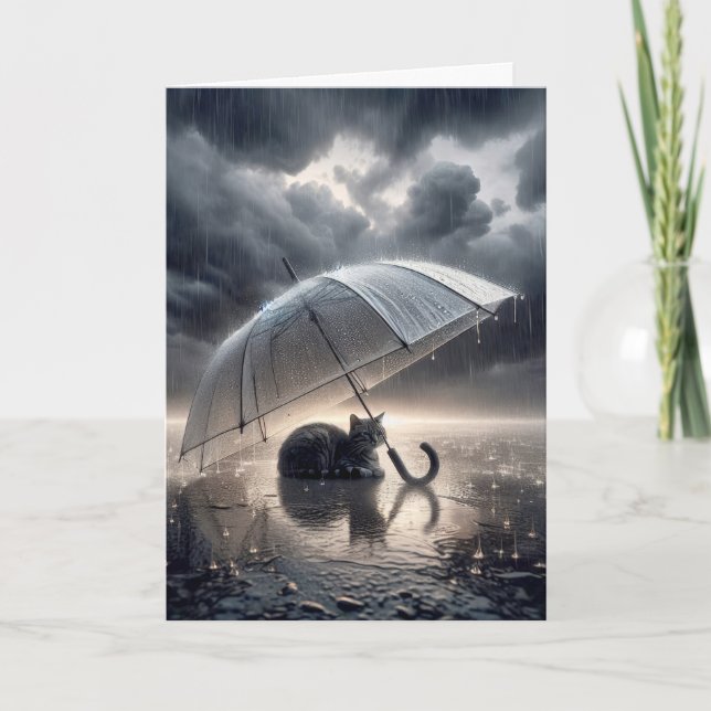 Thinking Of You Cat Under Umbrella Card (Front)