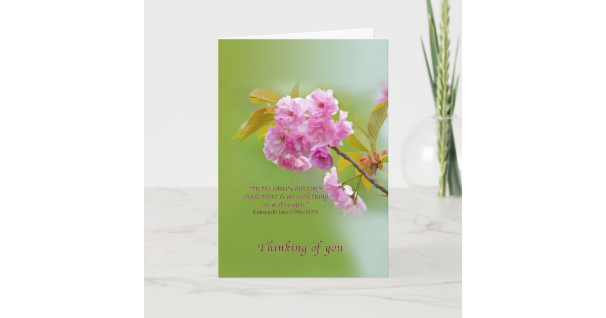 Thinking of You, Cherry Blossoms, Pink and Green Card | Zazzle