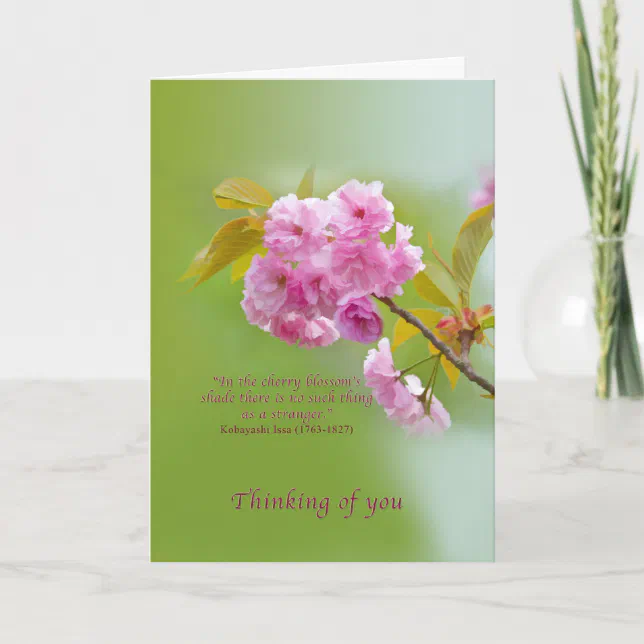 Thinking of You, Cherry Blossoms, Pink and Green Card | Zazzle