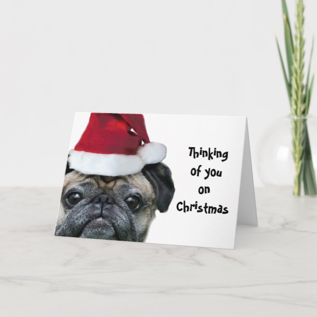 Thinking of you Christmas pug dog greeting card (Front)