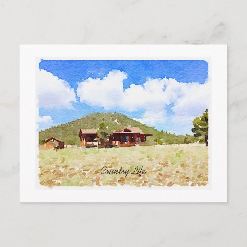 Thinking Of You Country Life Cabins Watercolor  Postcard