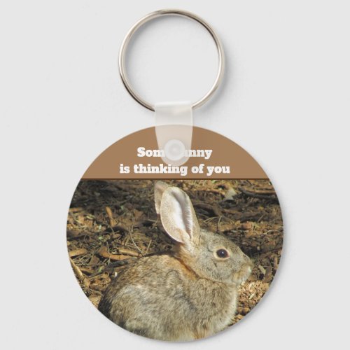 Thinking of You Cute Bunny Photo Encouragement Keychain