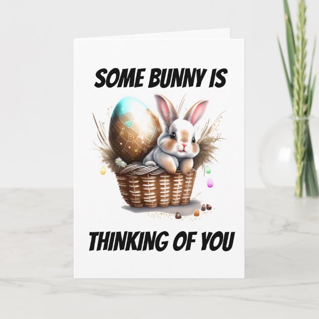Thinking of you cute bunny rabbit pun happy holiday card (Front)