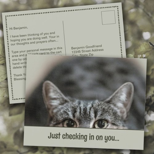 Thinking of You Cute Cat Caption Template Postcard