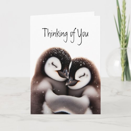 Thinking of You Cute Cuddling Penguin Birds Card