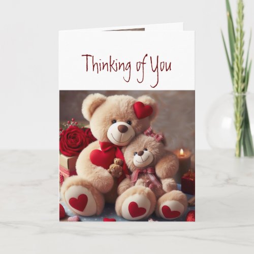 Thinking of You Cute Cuddling Teddy Love Hearts Card