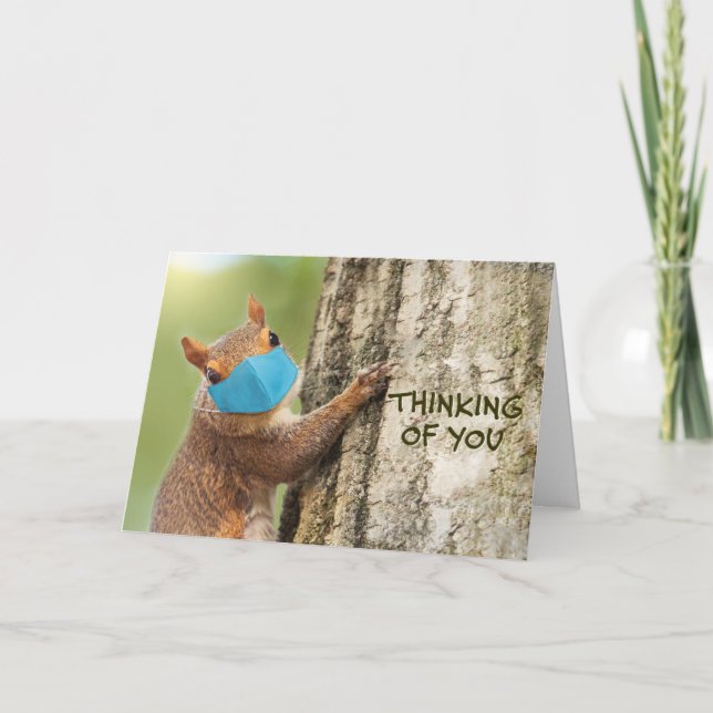 Thinking of You Cute Squirrel in Coronavirus Face Holiday Card (Front)