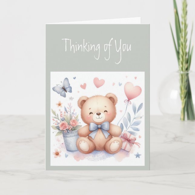 Thinking of You Cute Teddy Bear Love Card (Front)