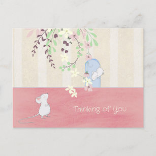 Thinking of You Cute White Mice Postcard