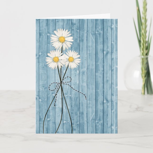 Thinking of You Daisies On Aqua Wood Card (Front)