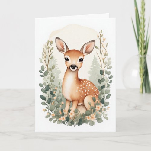 Thinking Of You Deer with Eucalyptus & Flowers Card