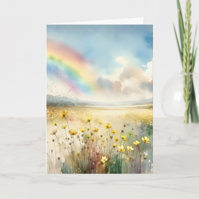 Thinking of You Dreamy Wildflowers and Rainbow Card (Front)