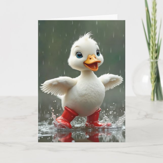 Thinking of You Duckling In the Rain Card (Front)
