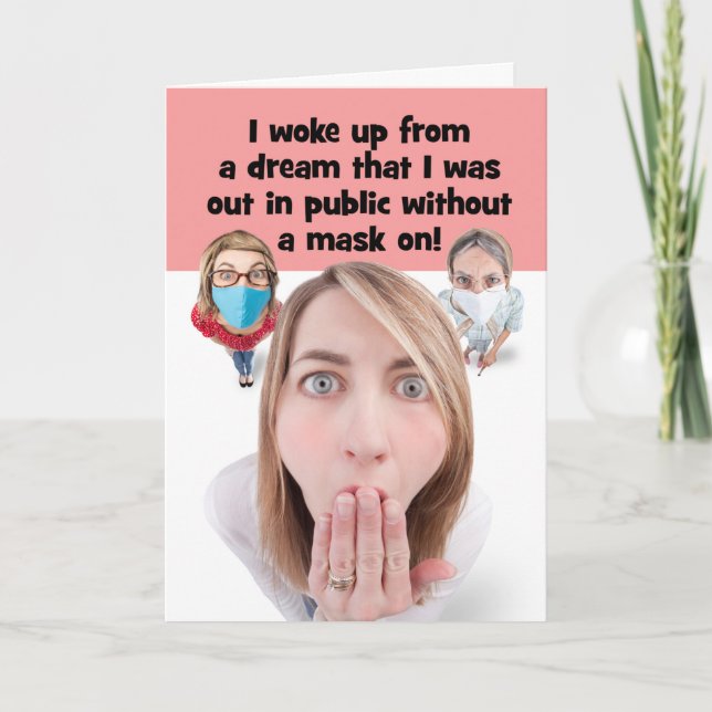 Thinking of You Face Mask Stress Dream Humor Holiday Card (Front)