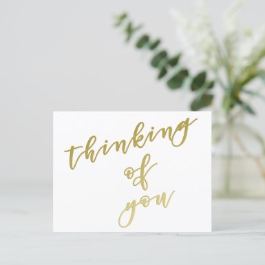 Thinking of you | Faux Gold Script Postcard